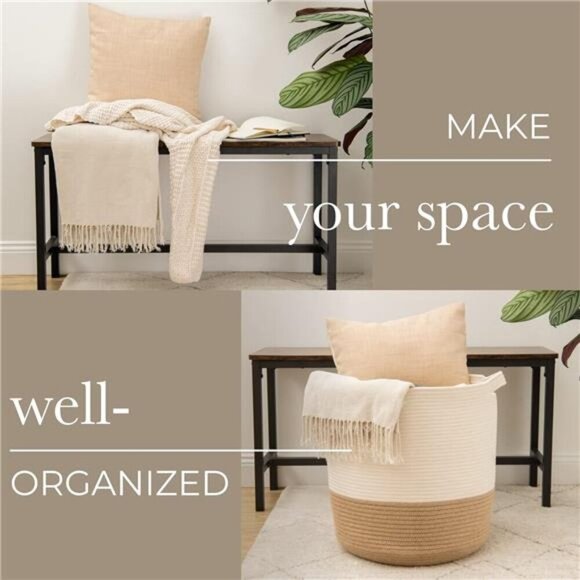 Large Cotton Rope Woven Basket - 18" x 17” Tall Decorative Storage Basket - Picture 4 of 7